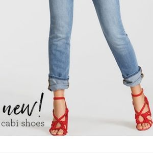 Cabi Tiptoe Rope Block Heel Sandal Womens 7 Hibiscus Red Strappy
